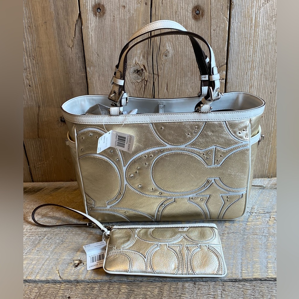 NWT Coach Pieced C Studded Gallery Tote and Wristlet